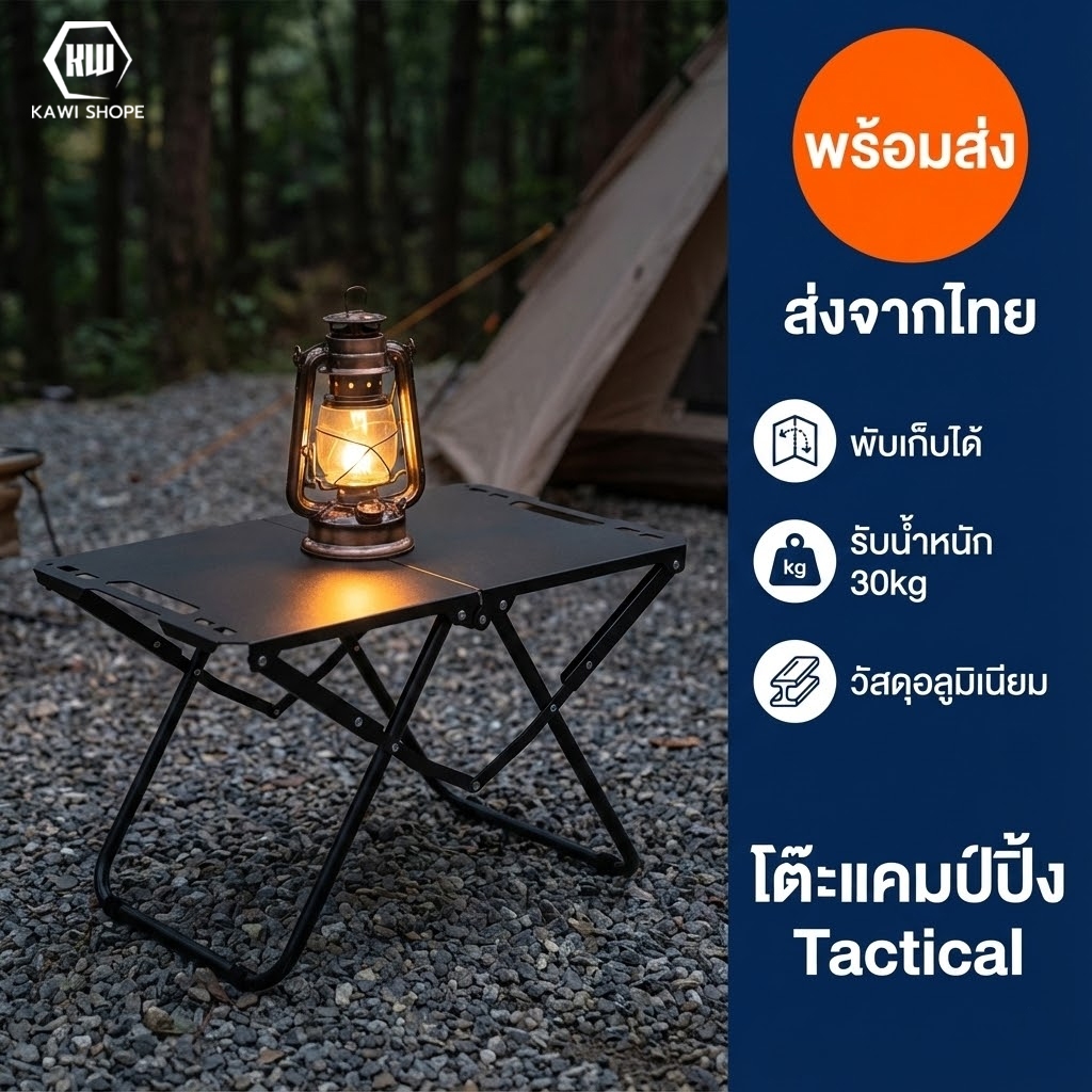 KAWI โต๊ะพับ แคมป์ปิ้ง อลูมิเนียม น้ำหนักเบา 60KG รับน้ำหนักได้เยอะ ทนความร้อน Camping Table