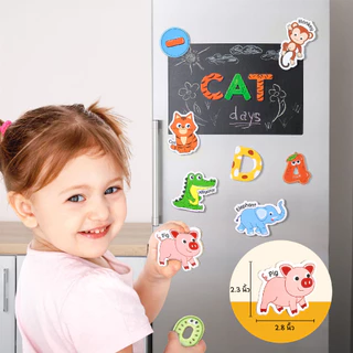 [เรียนรู้ตัวอักษรผ่านรูปสัตว์] JoyCat ชุดตัวอักษรแม่เหล็กแบบไม้ ของเล่นเสริมทักษะอังกฤษ สื่อการเรียนรู้อนุบาล