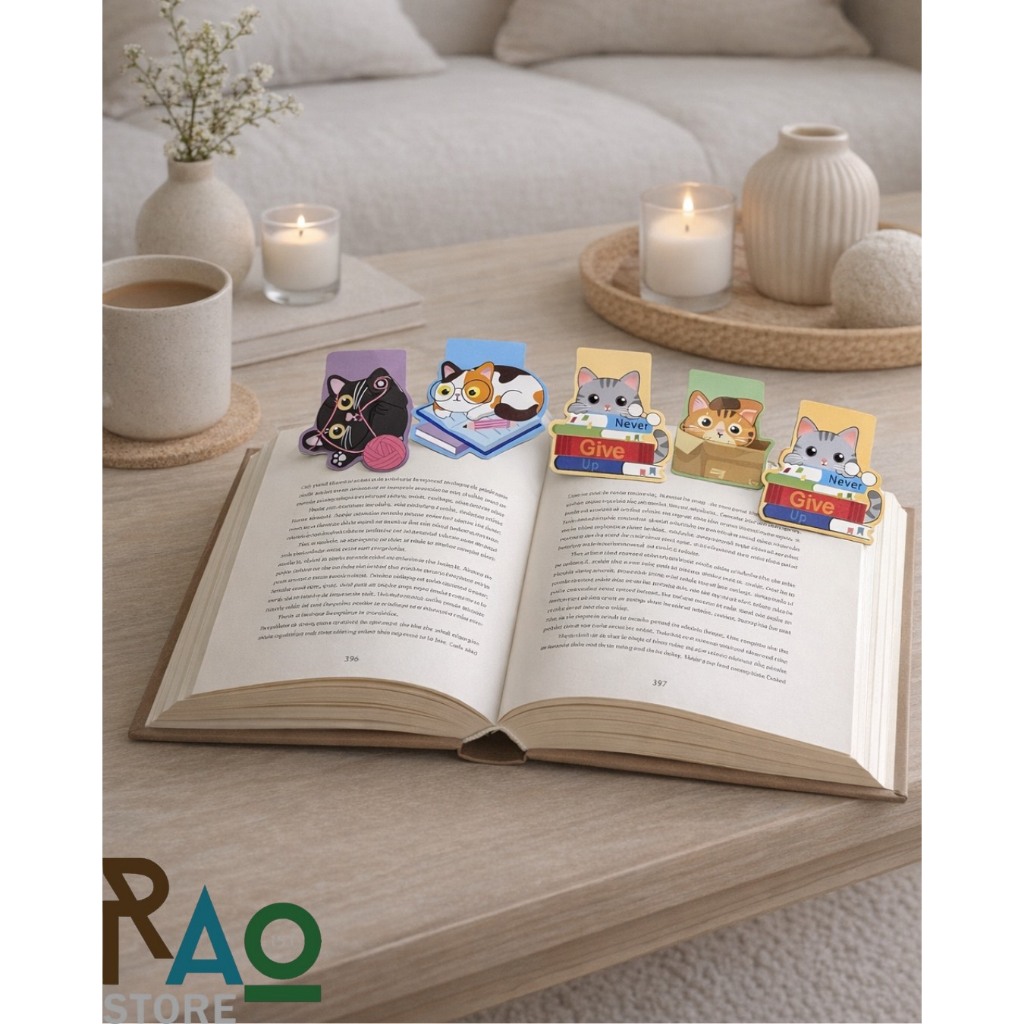 RAO Store พร้อมส่ง ที่คั่นหนังสือแม่เหล็กสีสัน ลายแมวน่ารัก มีให้เลือก3แบบ เป็นแม่เหล็กไดคัท2ด้าน