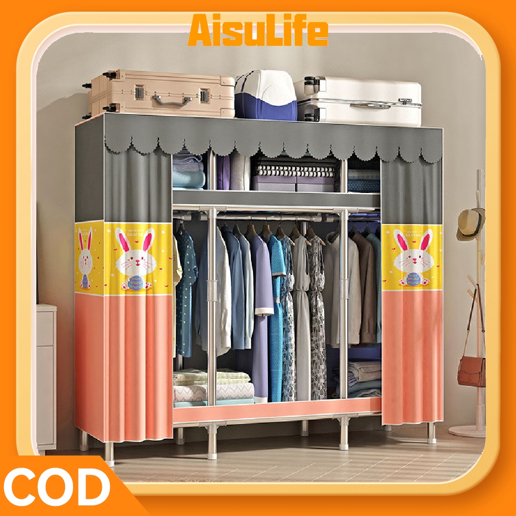 AisuLife 30mm ตู้เสื้อผ้าเหล็ก รับน้ำหนักได้ ตู้เสื้อผ้าห้องนอนครัวอพาร์ทเมนต์ขนาดเล็กตู้เช่า ตู้เสื