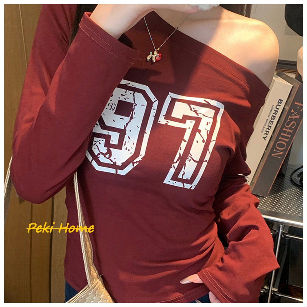 เสื้อยืดแขนยาว สไตล์อเมริกัน สวมใส่เซ็กซี่