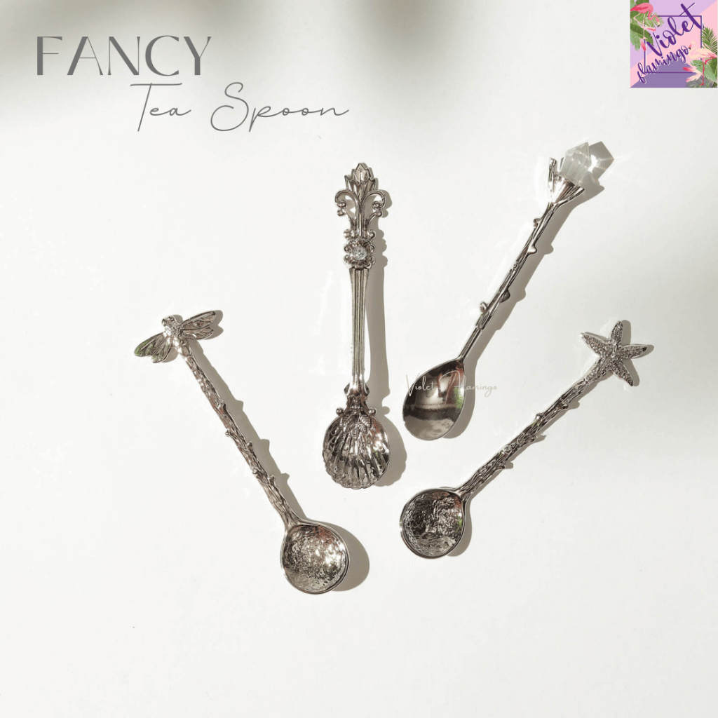 Violet Flamingo ช้อนกาแฟ/ ช้อนชา สีเงิน Silver Fancy Tea Spoon ช้อนกาแฟรุ่นแฟนซี สวยน่ารัก วัสดุ Zinc Alloy