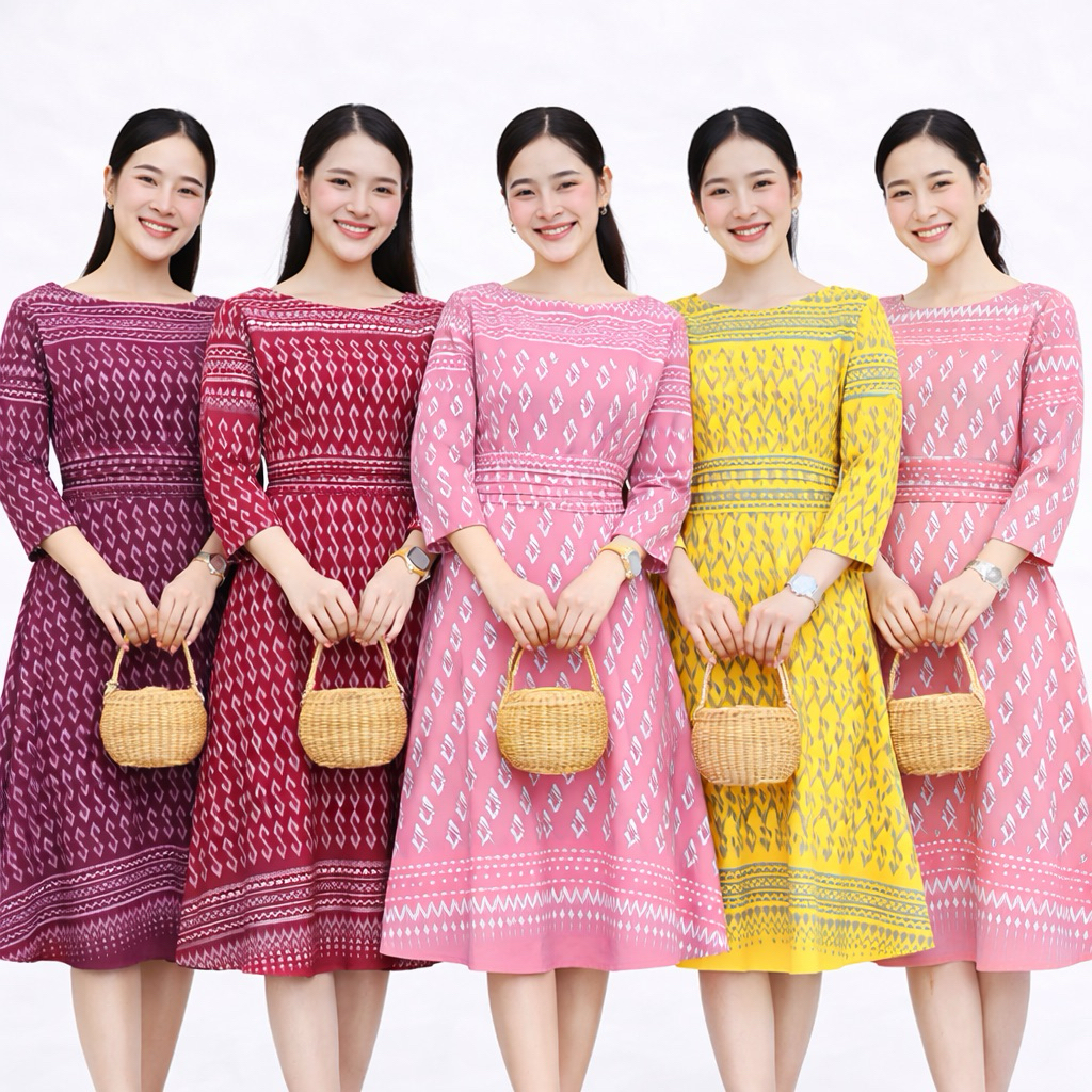 ชุดเดรสลายขอ Dress เสื้อผ้าผู้หญิง เดรสสวยๆ เดรสน่ารักๆ ชุดเดรสแฟชั่น ผ้าไทย ชุดผ้าไทย ชุดทำงาน
