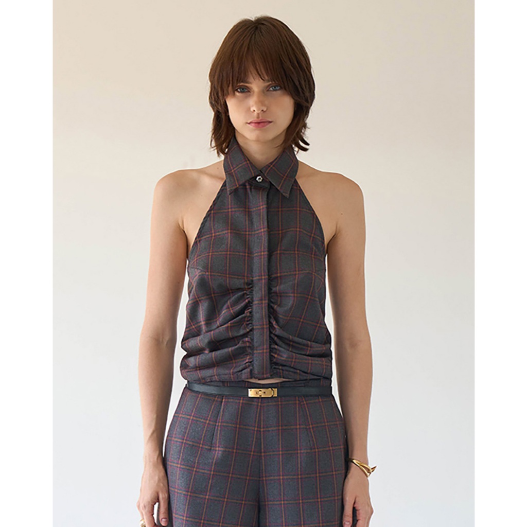 Patcha.co - NORA Halter Ruched Open-Back Top in Grey - เสื้อคล้องคอ PCCT040