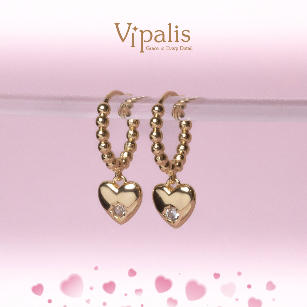 พร้อมส่ง Vipalis ต่างหูห่วงทองจี้หัวใจ  Sweet Heart Hoop Earrings  Silver 925