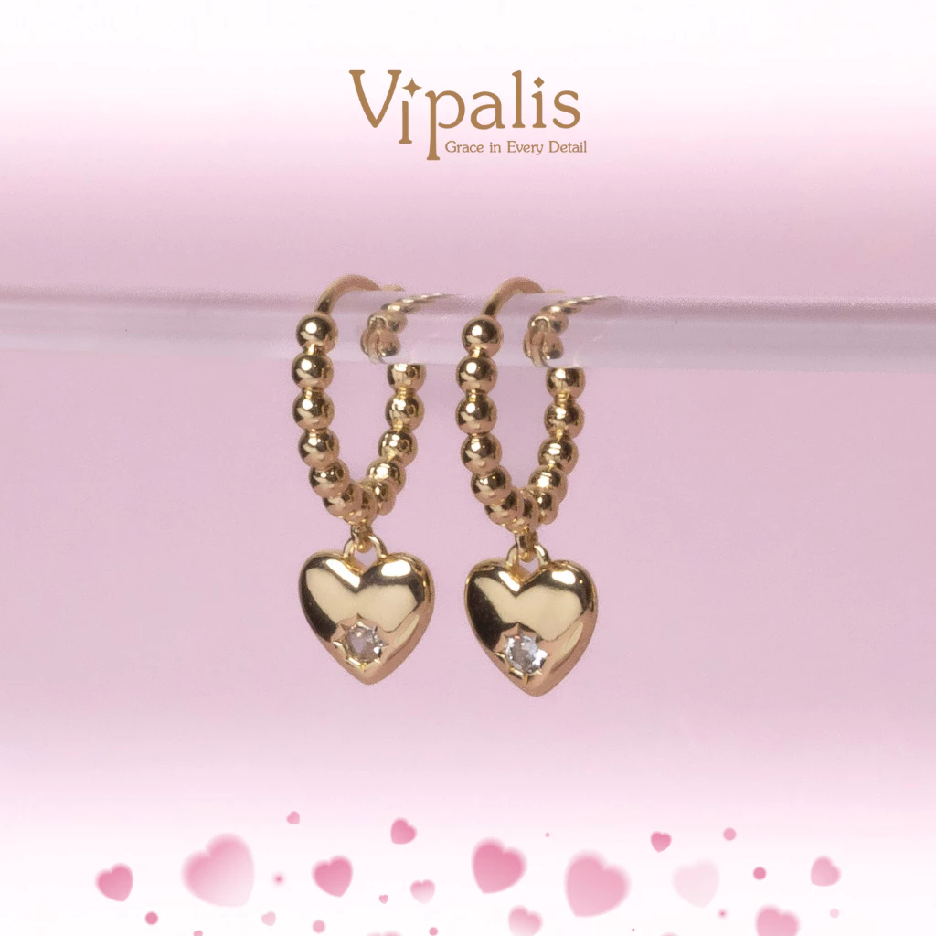 พร้อมส่ง Vipalis ต่างหูห่วงทองจี้หัวใจ Sweet Heart Hoop Earrings