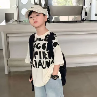 Beryl kids🌸เสื้อยืดเด็กผู้ชาย🎀เสื้อแขนสั้นเด็ก คอกลม ทรงหลวม พิมพ์ลายตัวอักษรลำลอง สไตล์เกาหลี หล่อเท่ ฤดูร้อน