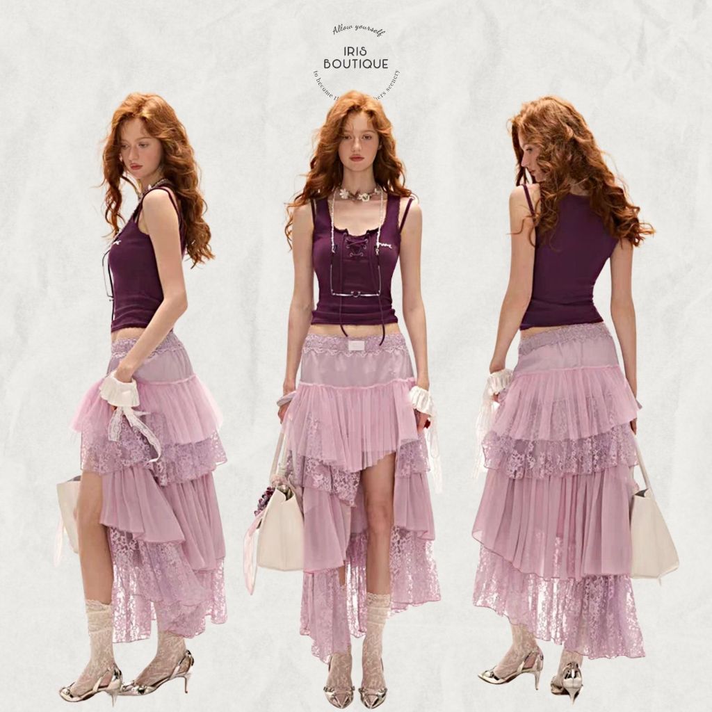[ พร้อมส่งกระโปรง ] สินค้าลิขสิทธิ์แท้ IRIS BOUTIQUE IS2603-IK2604 Smoky rosy top-skirt เสื้อ กระโปรง หรูหรา ใส่ไปเดท