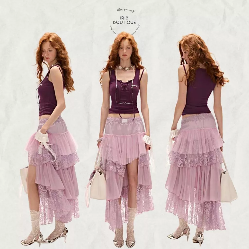 [ พร้อมส่ง ] สินค้าลิขสิทธิ์แท้ IRIS BOUTIQUE IS2603-IK2604 Smoky rosy top-skirt เสื้อ กระโปรง หรูหรา ใส่ไปเดท