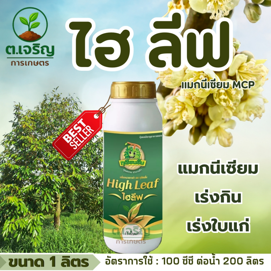 ไฮ ลีฟ แมกนีเซียม MCP (ขนาด 1 ลิตร) ตราทุเรียนยิ้ม แมกนีเซียมเร่งกิน เร่งใบแก่