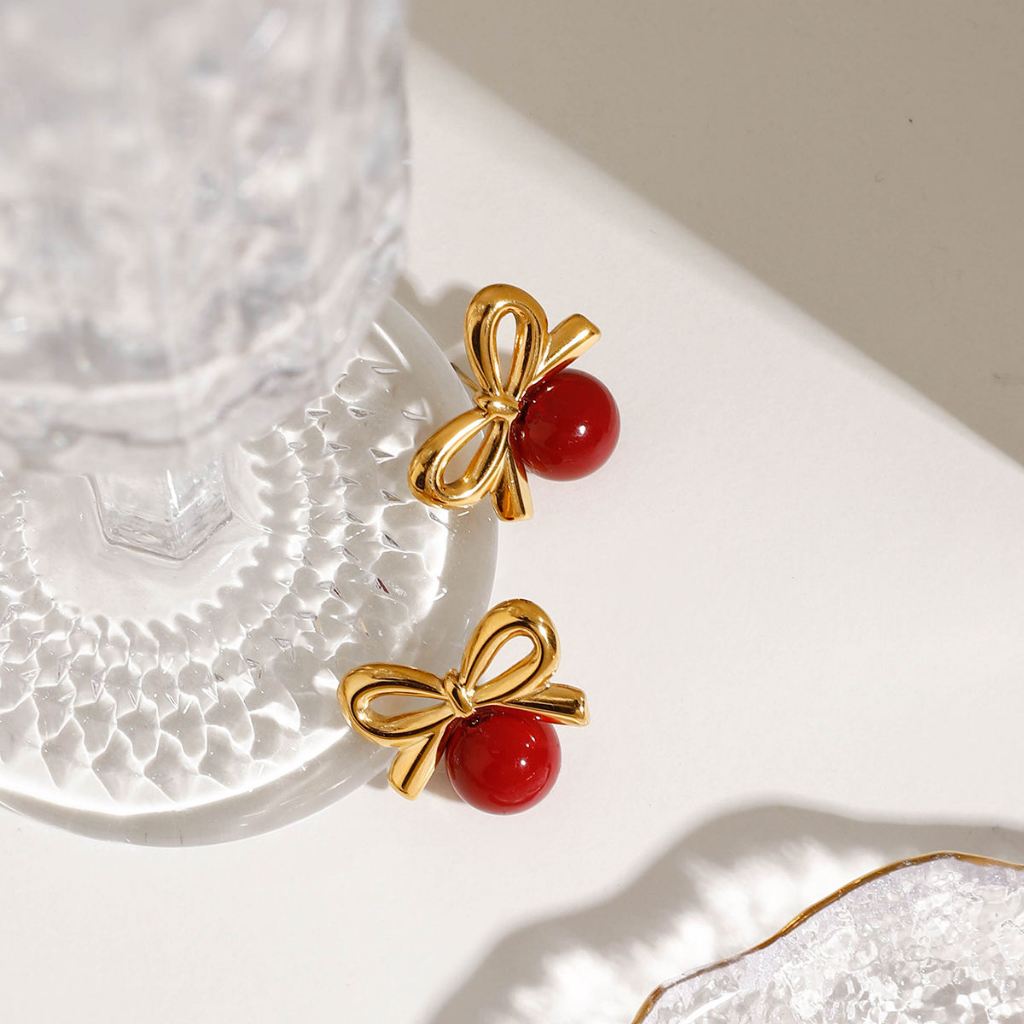 Maison AVERA. Red Cherry  Earrings -  Waterproof, Hypoallergenic