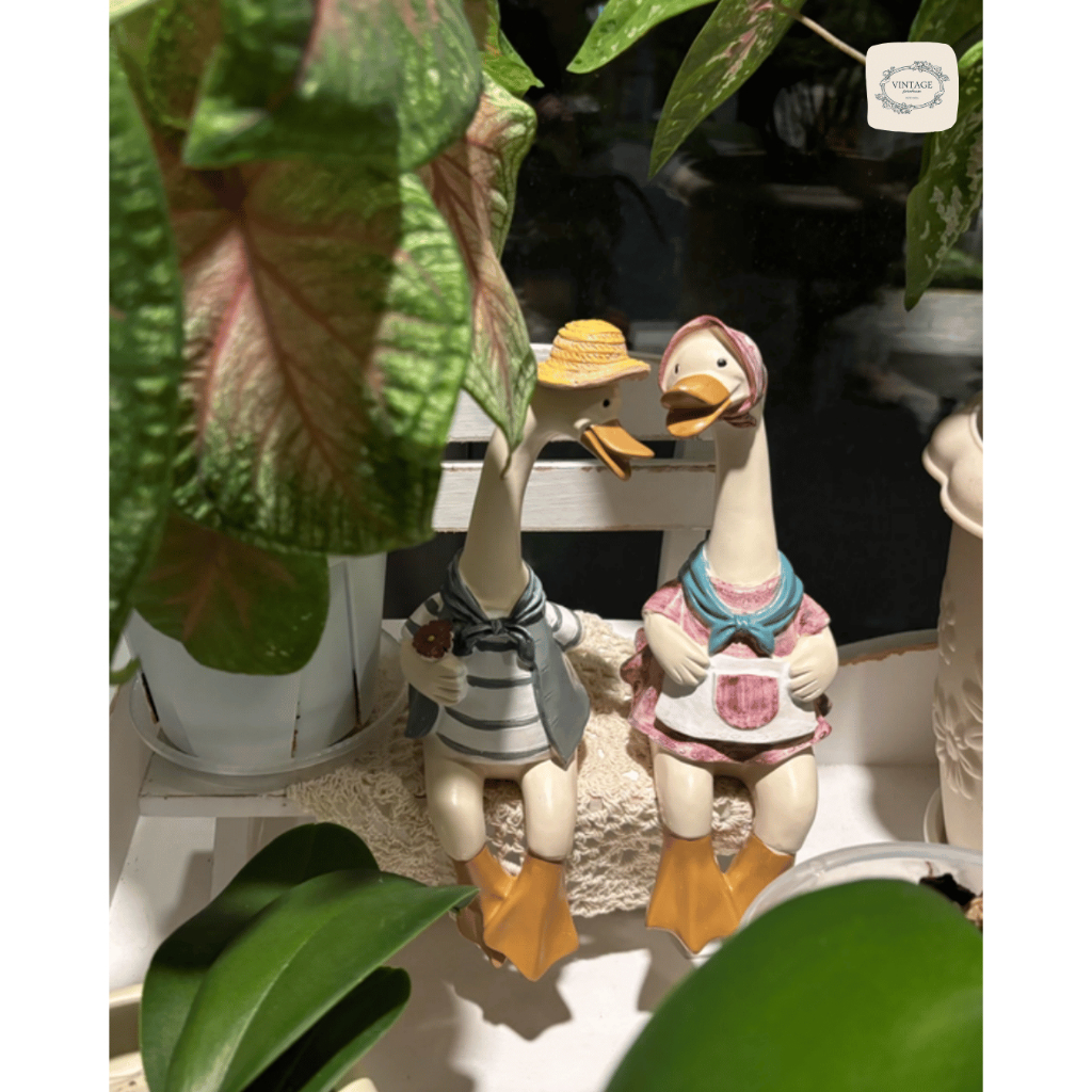 Vintage Farmhouse - ตุ๊กตาเป็ดประดับสวน ตุ๊กตาเป็ดคู่ ตุ๊กตาเรซิ่นวางประดับสวนกลางแจ้งได้