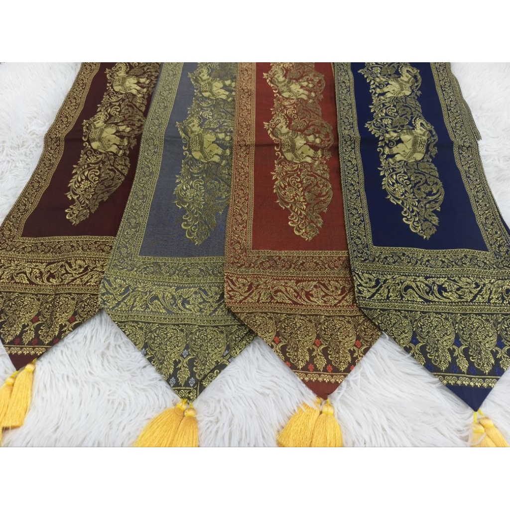 ผ้าคาดโต๊ะ ผ้าคาดเตียง ลายช้างไทยหรู สไตล์โรงแรมสปา | Table Runner ยาว 200 ซม.