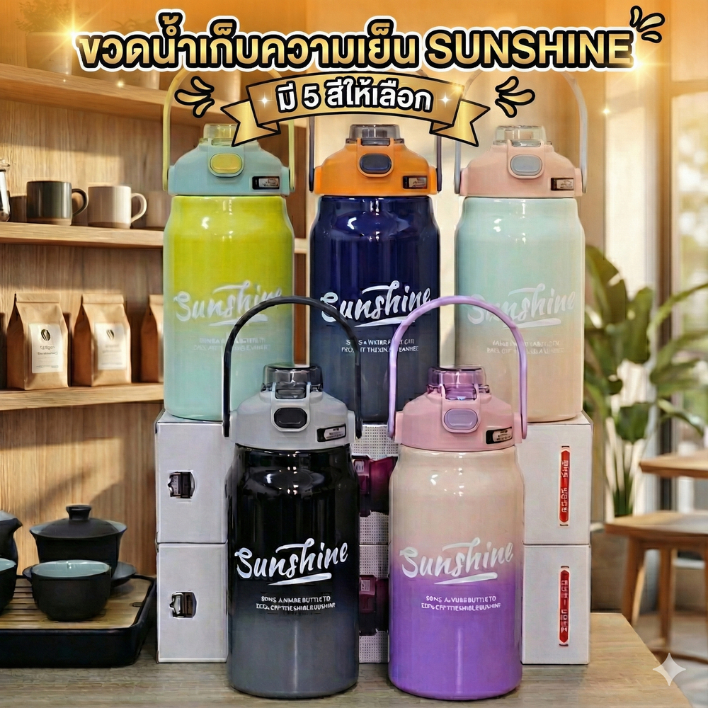 Sunshine Pastel Series: กระติกน้ำสเตนเลส SUS 316 ขนาด 1.5 ลิตร (1500ml) ทรงอ้วน เก็บอุณหภูมิร้อน-เย็น สีพาสเทลไล่เฉด