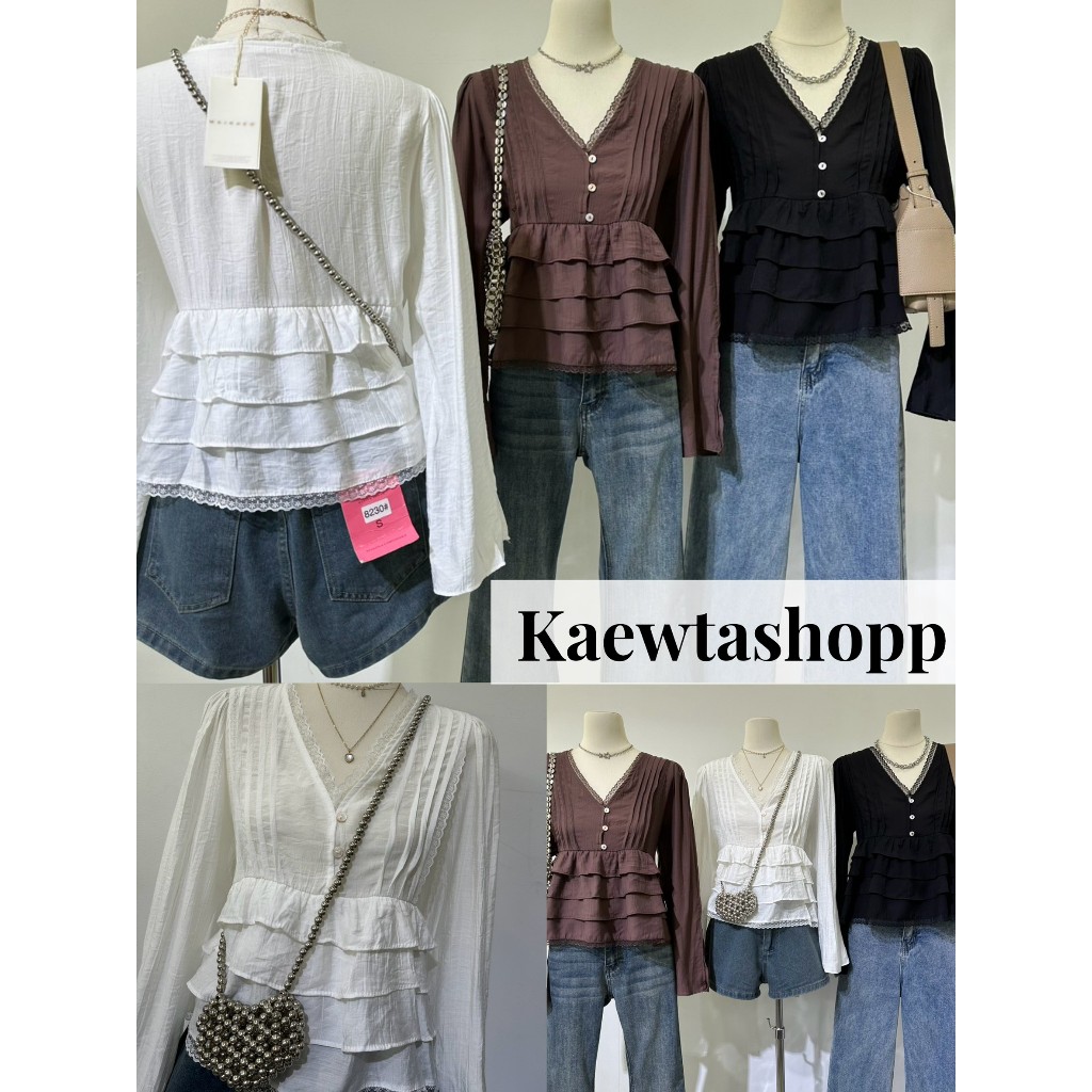 ป้าย Matinee/ Maikaew เสื้อแขนยาว ลูกไม้ คอวี แต่งชั้น ระบายเอว กิมมิค ดีเทล ดี kaewtashop - รูปที่ 3