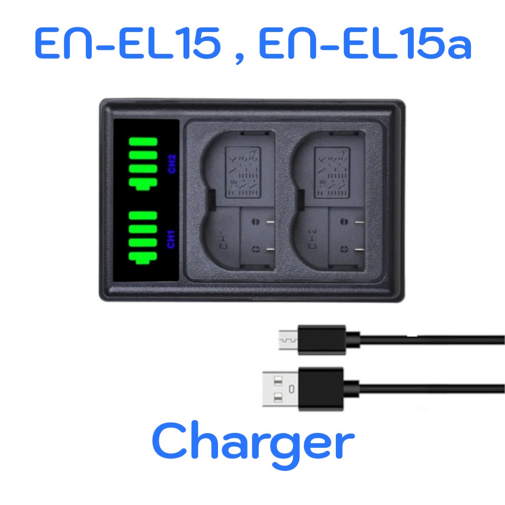 Nikon EN-EL15 EN-EL15a USB Dual Battery Charger for Z6 Z7 D7500 D850 D750 D610 D500