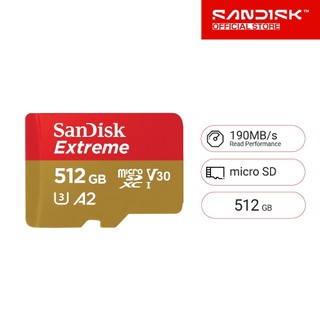 SanDisk EXTREME micro SDXC UHS-I A2 512GB (SDSQXAV-512G-GN6MN) reads 190MB/s writes 130MB/s