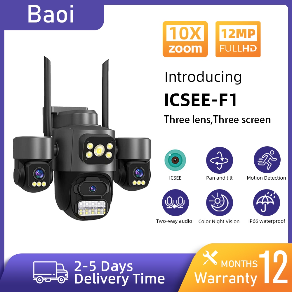 【กล้องรักษาความปลอดภัย】3 เลนส์ WiFi｜ชาร์จไฟได้｜ควบคุมผ่าน ICSEE APP｜ติดตั้งง่าย ไม่ต้องเดินสาย F1