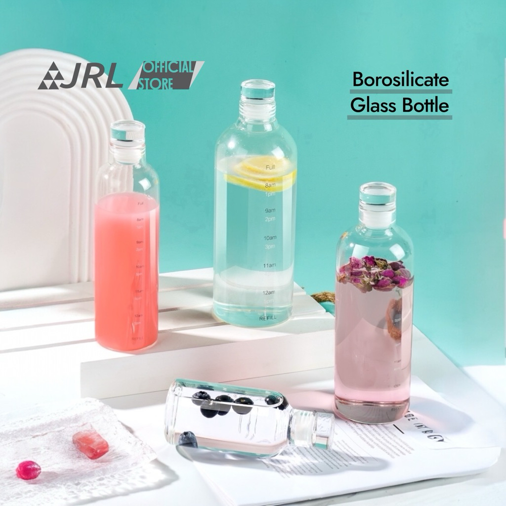 JRL ขวดน้ำแก้ว แบบพกพา Borosilicate ทนความร้อน สลับร้อน-เย็นได้ 300/500/750/1000 ml (สีใส) ฝาแน่นสนิท