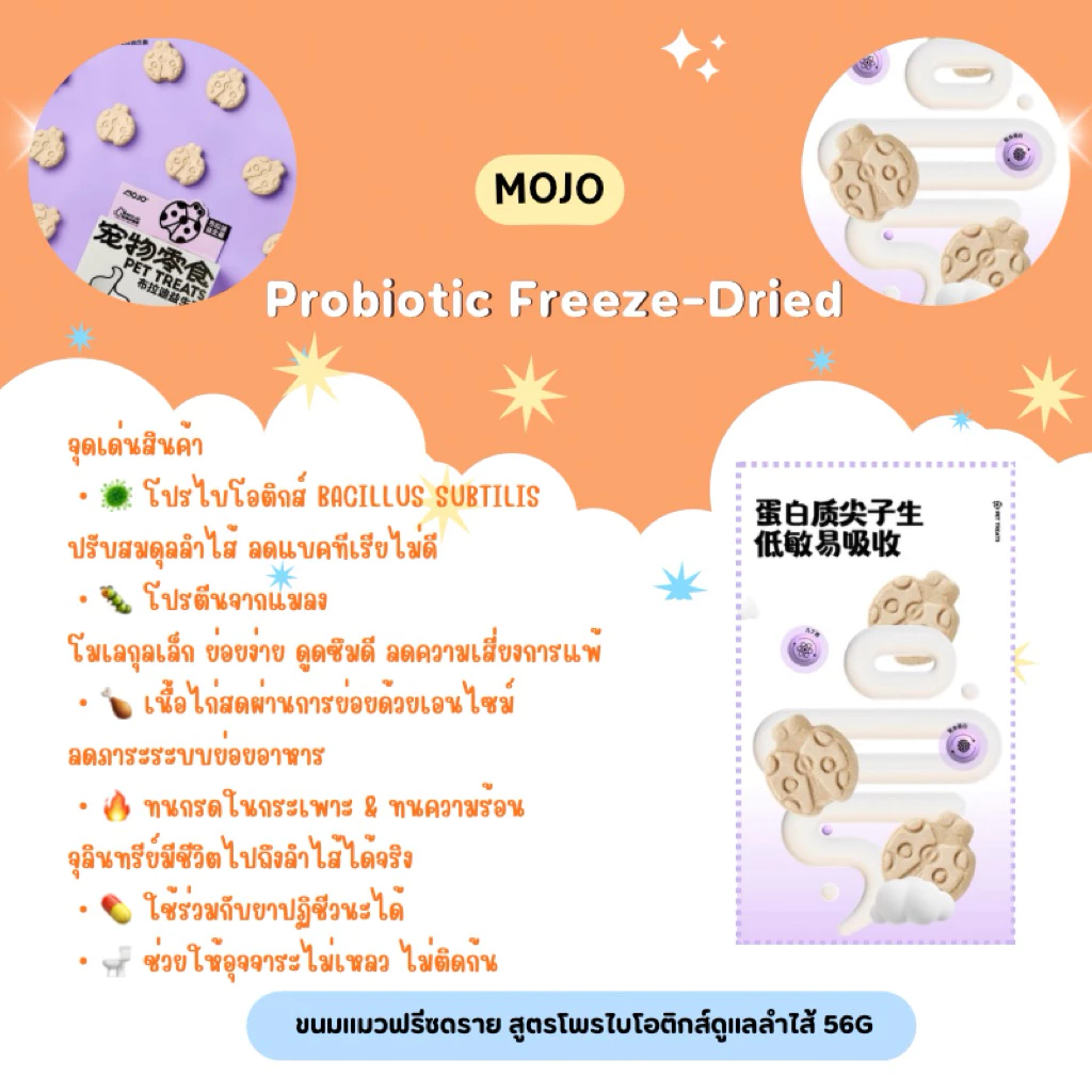 MOJO -  Probiotic Freeze-Dried ขนมแมวฟรีซดราย สูตรโพรไบโอติกส์ดูแลลำไส้ 56g thumbnail 3