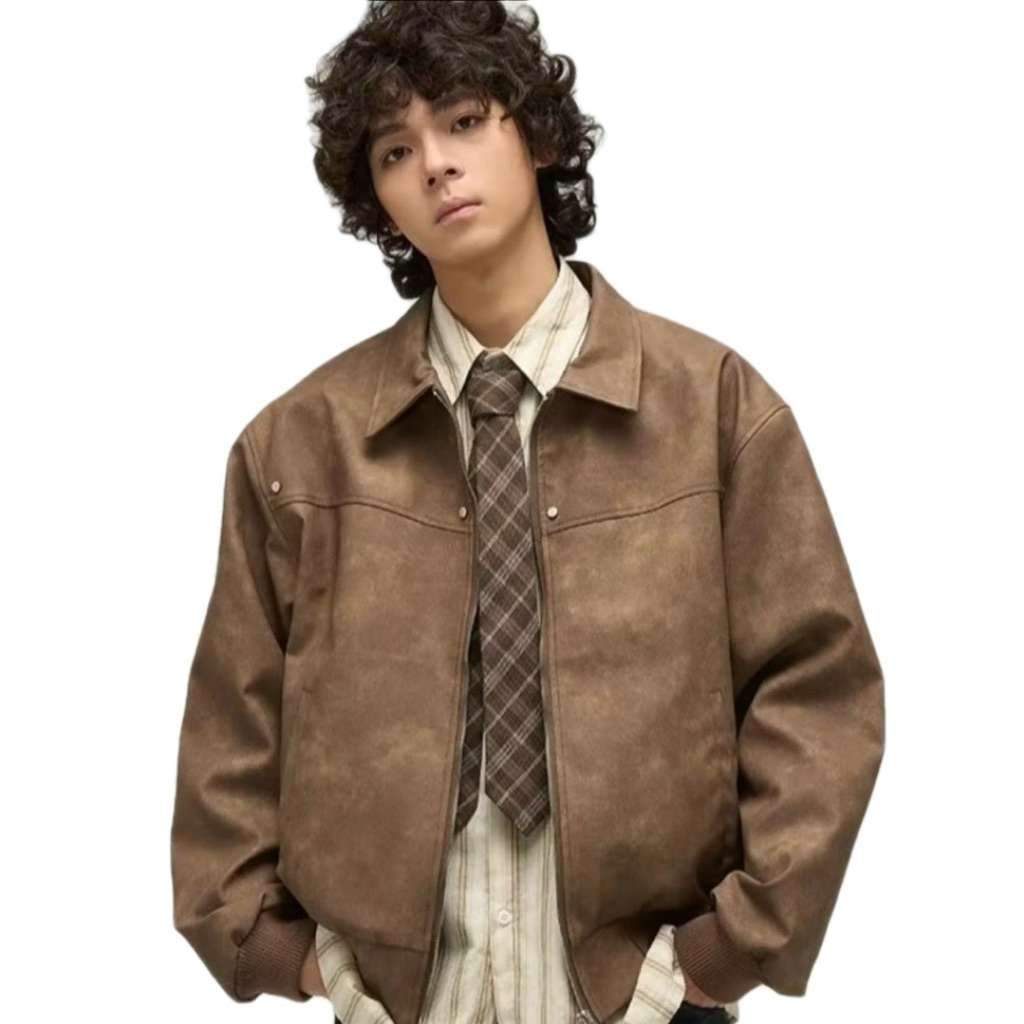 เสื้อแจ็คเก็ตหนังผู้ชาย Jacket American Retro แขนยาว วินเทจ ส่งจากไทย Clothing Man