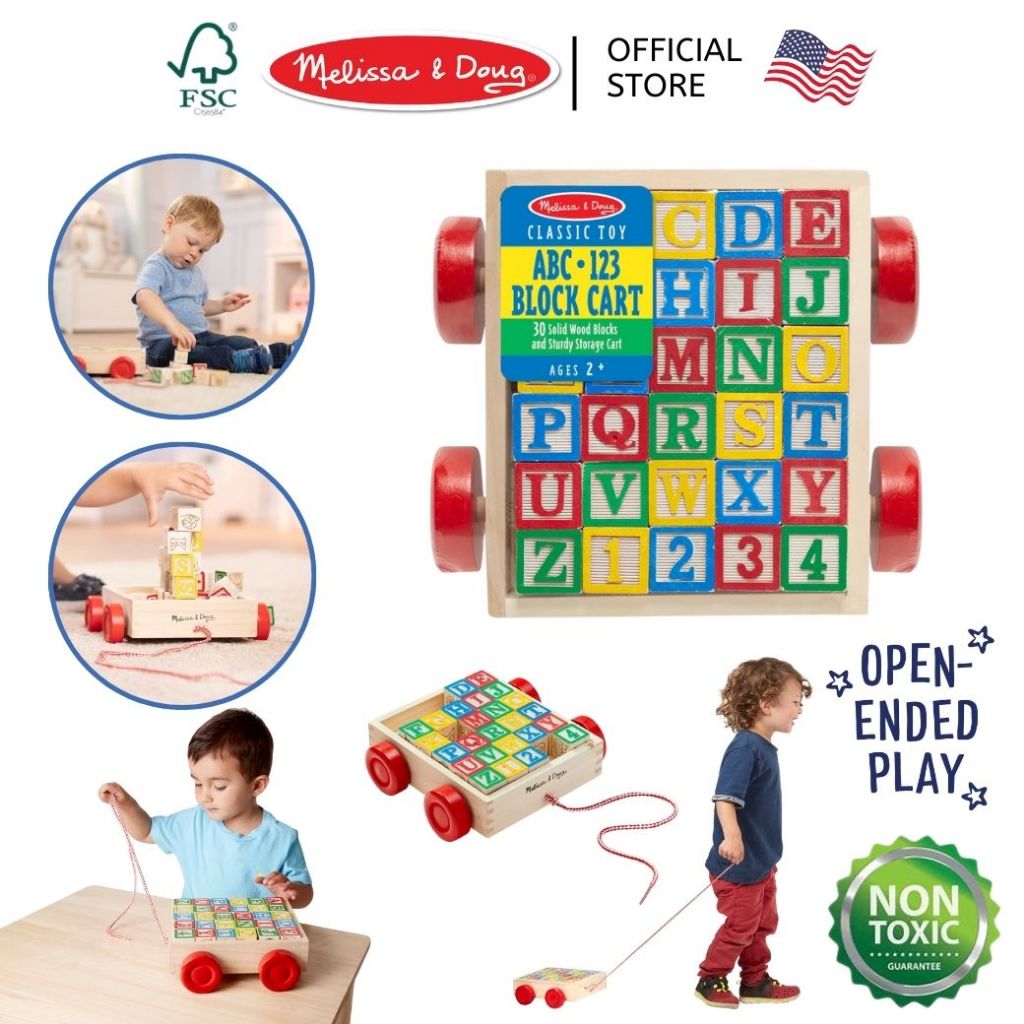 (ของแท้ USA) บล๊อกไม้ ABC Melissa & Doug Classic ABC Block Cart ของเล่นไม้ ลูกบาศก์ ลูกเต๋า 1169
