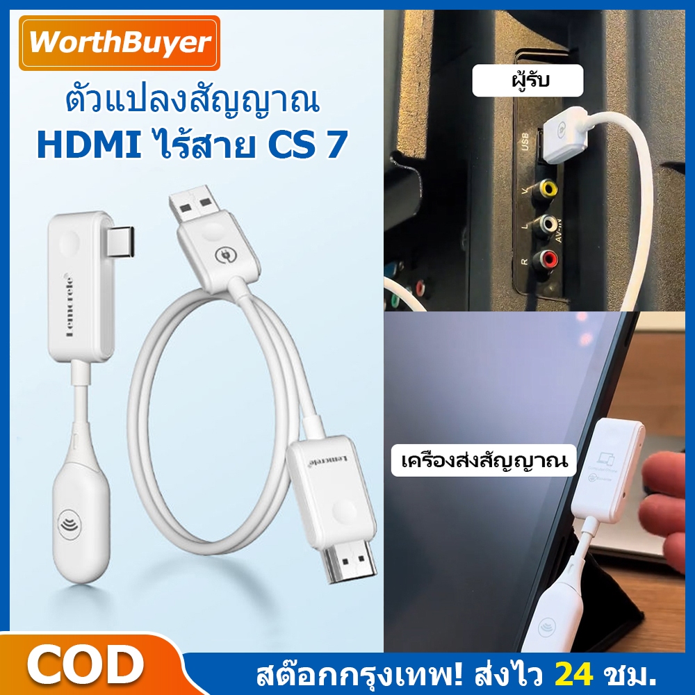 CS 7 อุปกรณ์แชร์หน้าจอไร้สาย 1080P HDTV to Type-C HDMI Wireless Transmitter Receiver รับสัญญาณถึง 50
