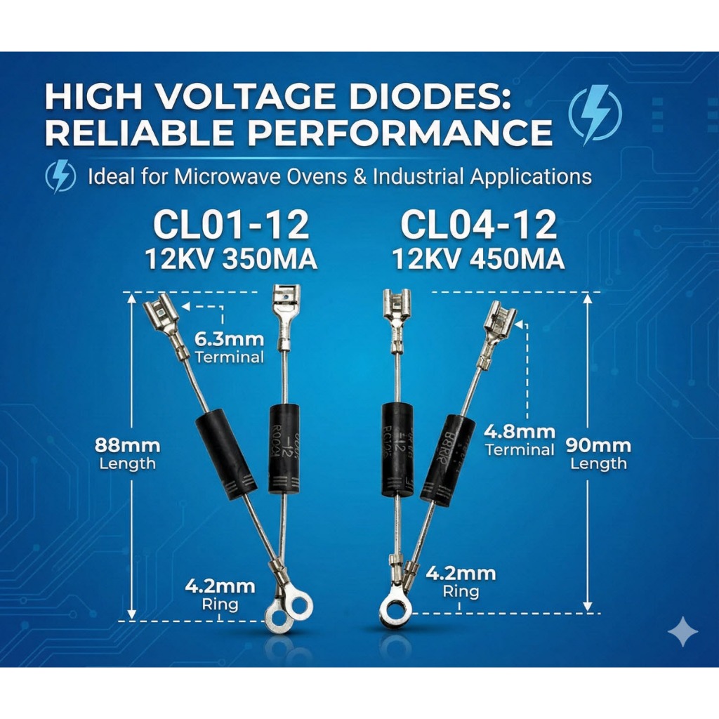 ไดโอดความถี่สูง ไดโอดไมโครเวฟ เบอร์ CL01-12 / CL04-12 (12kV) อะไหล่เตาไมโครเวฟ เกรดทนทานใช้ได้เกือบทุกยีห้อ ราคาต่อ2ชิ้น