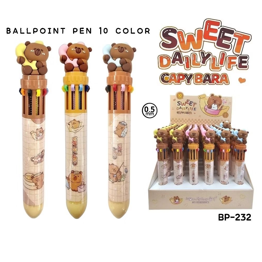 ปากกาลูกลื่น 10 สี Capybara No.BP-232 ขนาด 0.5 มม. ปากกา 10 สี ในด้ามเดียว ลายคาปิบาร่า (ราคาต่อ 1 ด