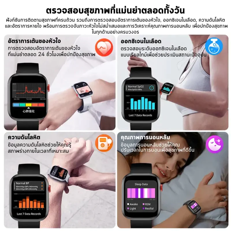 GOOJODOQ Fb047 สมาร์ทวอทช์ Ip67 กันน้ำ บลูทูธ และการตรวจสอบสุขภาพ Smartwatch สายนาฬิกา 5 เส้น ฟรี thumbnail 7