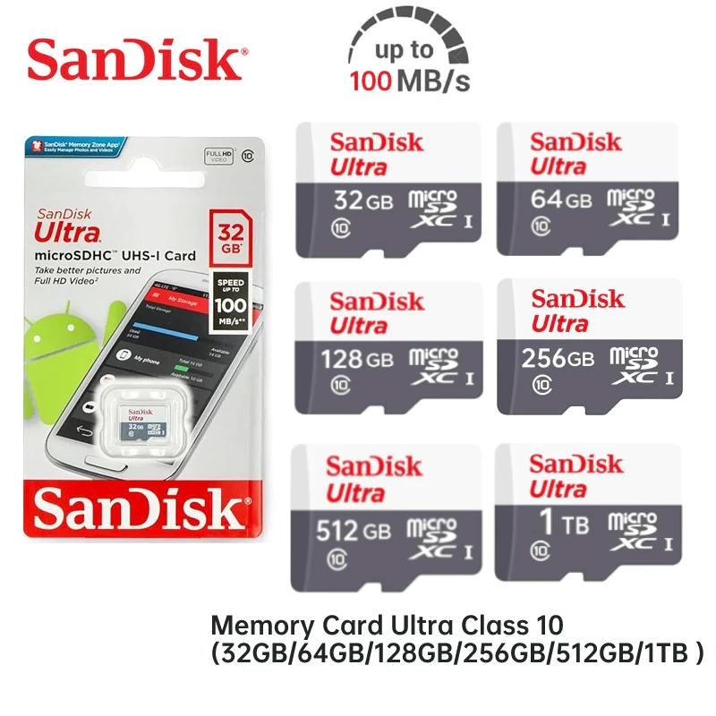SanDisk Ultra Micro TF card Class10 32GB 64GB 128GB 256GB 512GB 1TB SDSQUNR เมมโมรี่การ์ด กล้องวงจรป