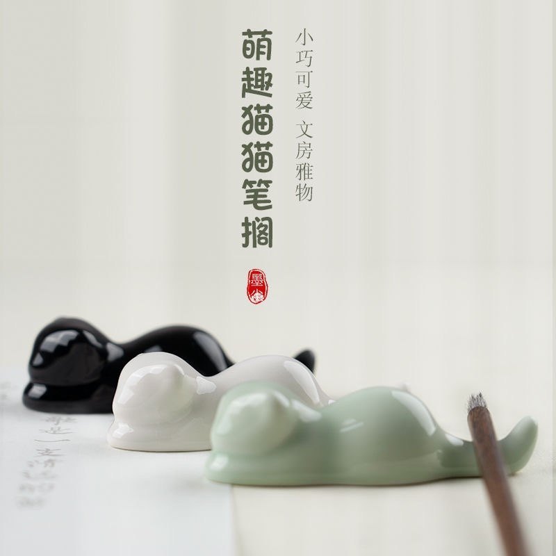 Oriental Arts ที่วางพู่กันเซรามิกรูปแมว เคลือบเงา เนื้องานดี