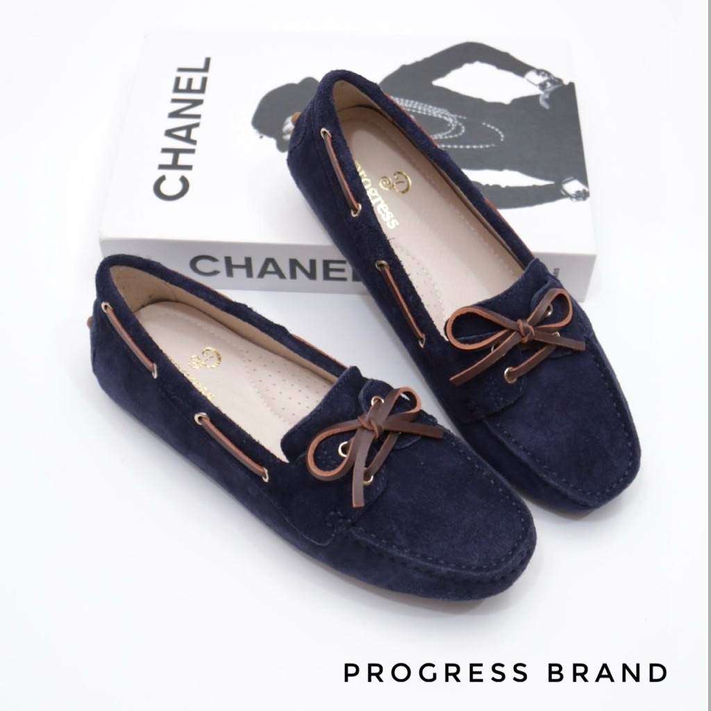รองเท้าProgress ClassicBowInBlueรองเท้าหนังวัวแท้