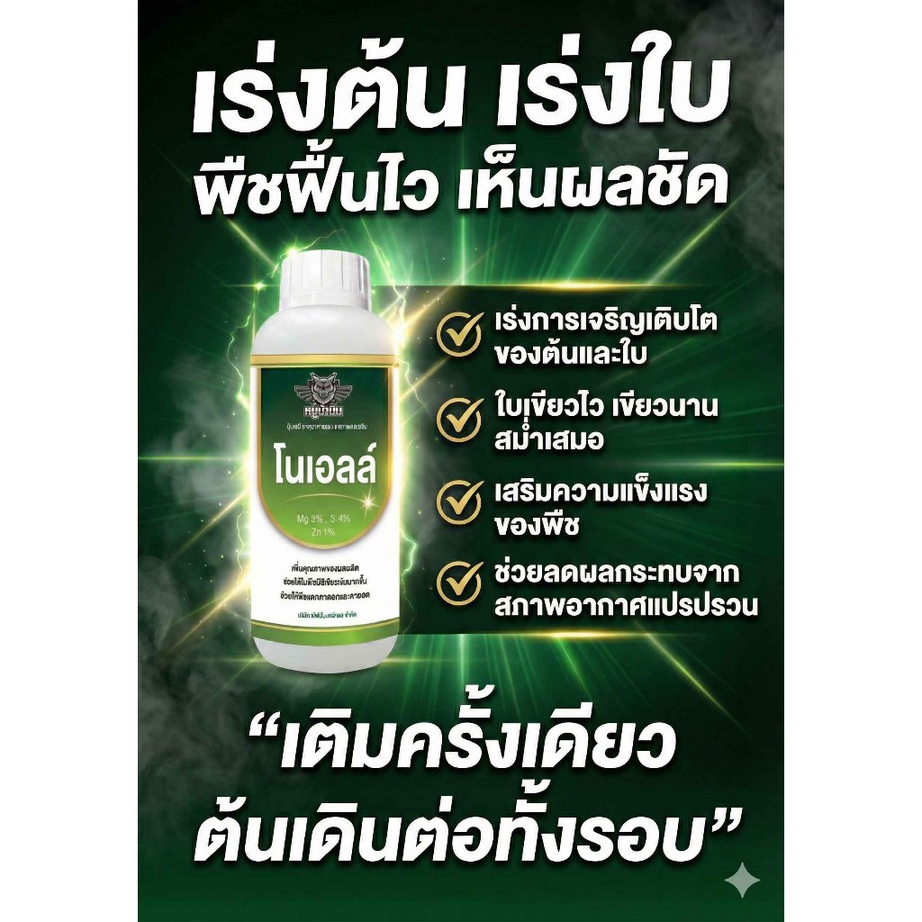 โนเอลล์ ปุ๋ยน้ำ ธาตุอาหารรอง-เสริม Mg 3% S 4% Zn 1% เร่งต้นเร่งใบ แตกกอ ทำให้พืชเขียวไว ฟื้นต้นทำใบข