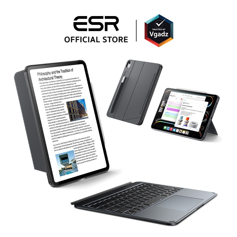 ESR เคสสำหรับ iPad Air 11" Gen 4th-8th, 13" (M3/M2), Pro 11" /13" (M5/M4) รุ่น Shift Keyboard Case (Detachable)