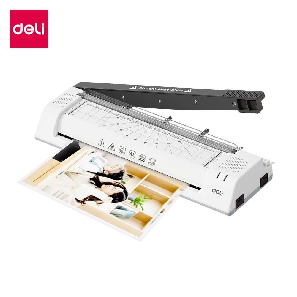 Deli เครื่องเคลือบเอกสาร A3 A4 5 in 1 เคลือบัตรร้อนและเย็น ตัดและเคลือบในเครื่อเดียว Laminator