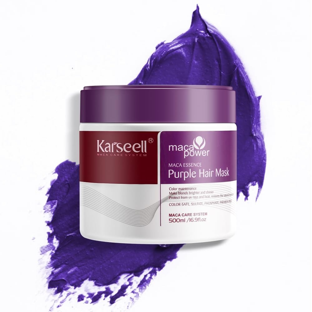 【มืออาชีพแนะนำ】มาส์กผมม่วง Karseell ขนาด 500มล. ✅ ปรับโทนสีผมบลอนด์-เทา-สีเงินให้สดใส ✅ กำจัดสีเหลืองไม่พึงประสงค์ ✅ ใช้
