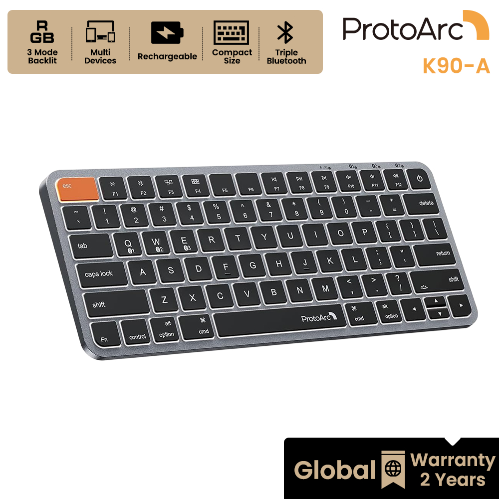 ProtoArc K90-A คีย์บอร์ด RGB ไร้สาย Bluetooth 3 ช่อง for Mac ขนาดกะทัดรัด ชาร์จได้ สีดำเทา รับประกันทั่วโลก 2 ปี