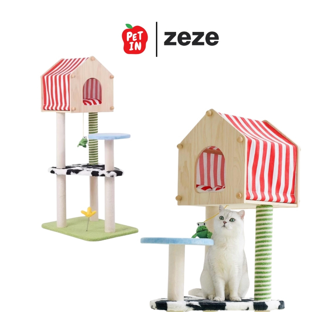 Zeze คอนโดแมว ฟาร์มบ้านไร่ โครงปีนแมว เสาลับเล็บแมว บ้านแมว มีที่ลับเล็บแมวในตัว