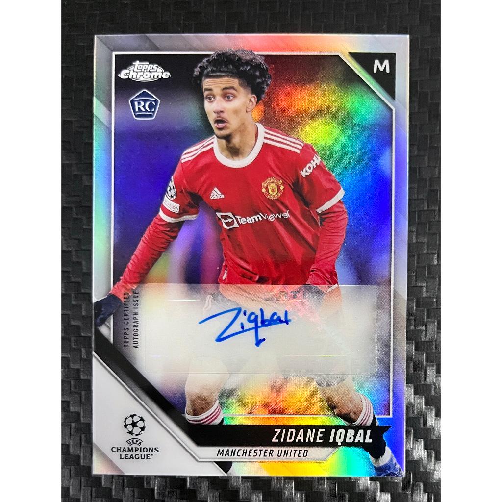 การ์ดฟุตบอล ลายเซ็น Zidane Iqbal Manchester United RC 2022 Topps Chrome Autograph การ์ดบอล แมนยู