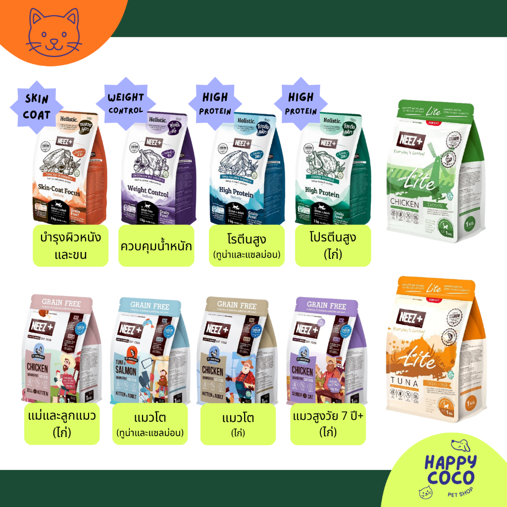 [ถุง 1 กิโลซิปล็อค] NEEZ+ อาหารแมว Grain free อาหารเม็ดเกรดพรีเมี่ยม นีซพลัส อร่อย ไม่เค็ม แก้ปัญหาขนร่วง