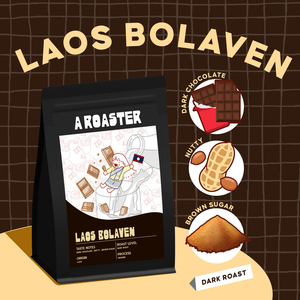 LAOS BOLAVEN  เมล็ดกาแฟลาวโบลาเวนคั่วเข้ม A Roaster