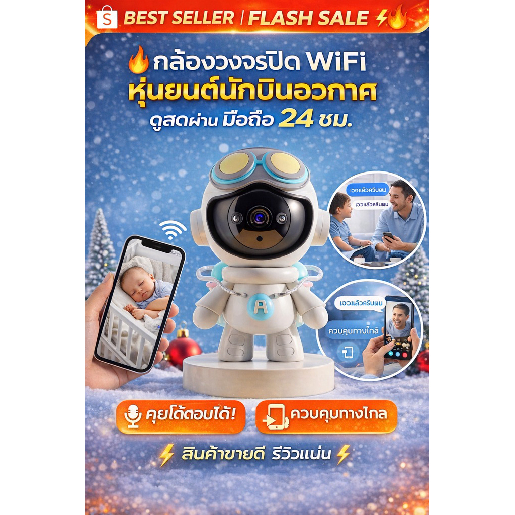 กล้องวงจรปิด IP camara หุ่นยนต์ Wi-Fi ไร้สาย ติดตามอัตโนมัติ 2MP HD 360องศา มีแบตเตอรี่ในตัว 2-Way Audio มีระบบแจ้งเตือน