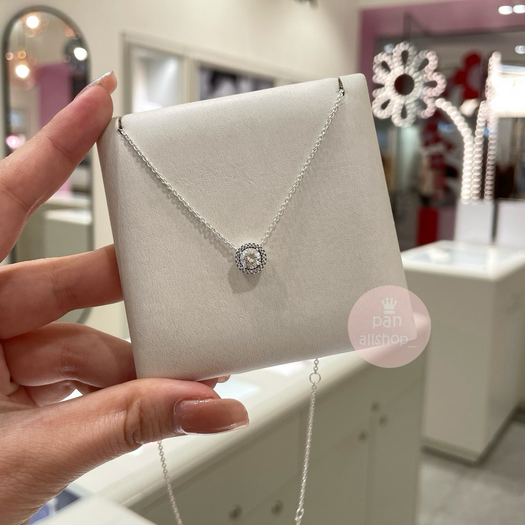 (ของแท้100%)Pandora Round Sparkle Halo Necklace สร้อยคอเพชรกลม ยาว45cm.