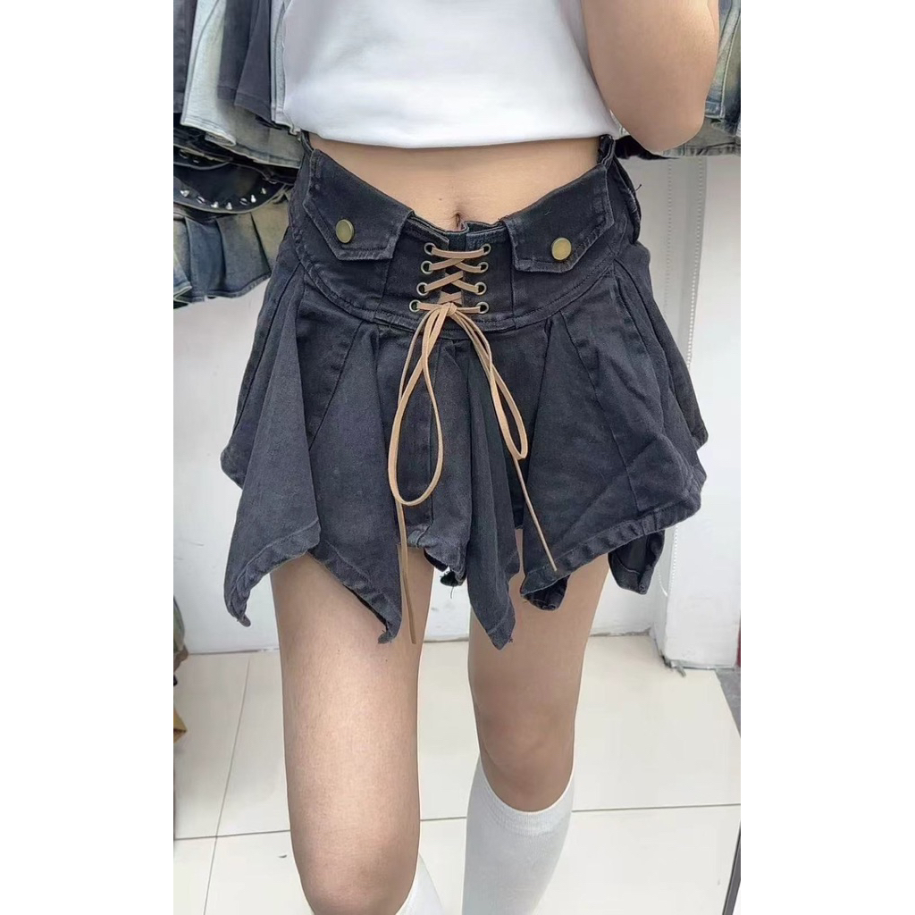 กระโปรงผ้ายืด เชือกถักด้านหน้า