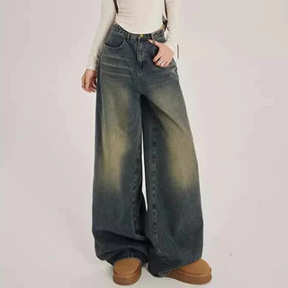 S-5XL~Baggy Jeans Retro color Denim กางเกงยีนส์ทรงตรงสไตล์เรโทรอินเทรนด์ กางเกงลำลองทรงหลวมเอวสูงทรงหลวมอเนกประสงค์ HOT
