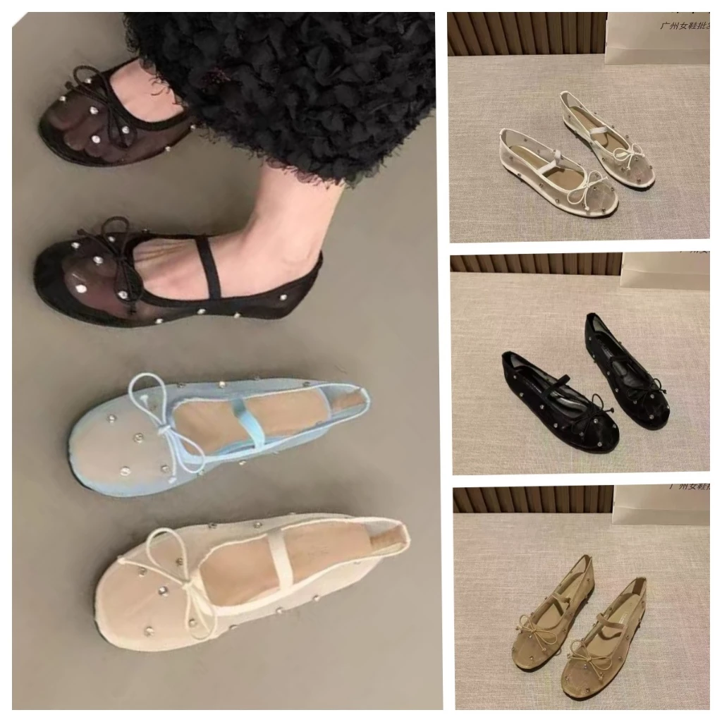 รองเท้าบัลเล่ต์ทรงแฟลตน่ารัก สวมใส่สบายสำหรับผู้หญิง "แนะนำให้ซื้อขนาดใหญ่กว่าปกติหนึ่งไซส์"