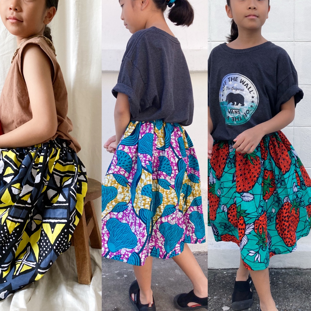 กระโปรงเด็กผู้หญิงบาติกแอฟริกัน｜M(90-100/2-4y)/ L(110-120/5-7y)/ XL(130-140/8-10y) | MERMEO
