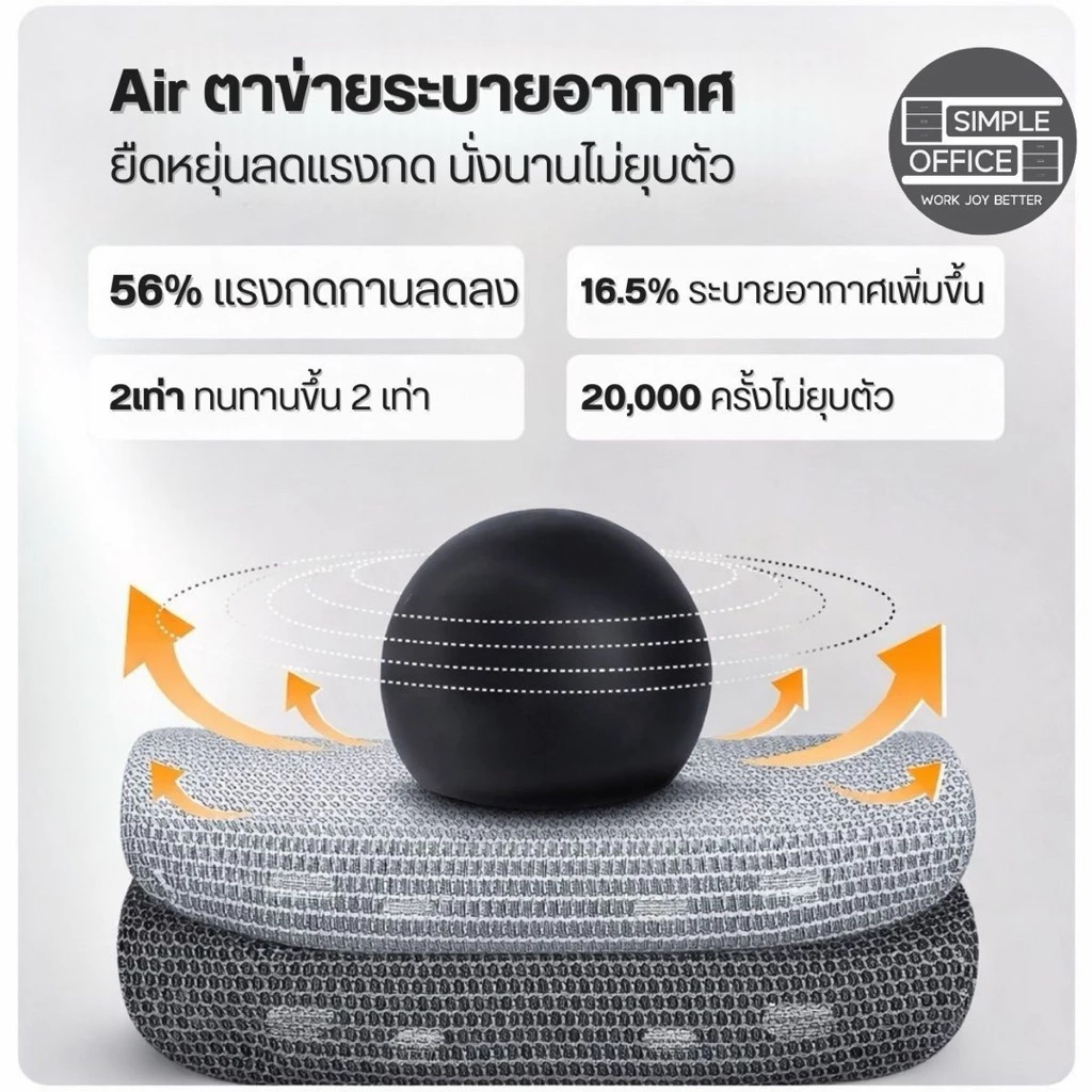 New รุ่น Airsoft 10 รุ่น เก้าอี้คอม เก้าอี้ทำงาน เก้าอี้ออฟฟิส เก้าอี้เพื่อสุขภาพ ออกแบบเพื่อระบายอากาศได้รับทิศทาง thumbnail 10