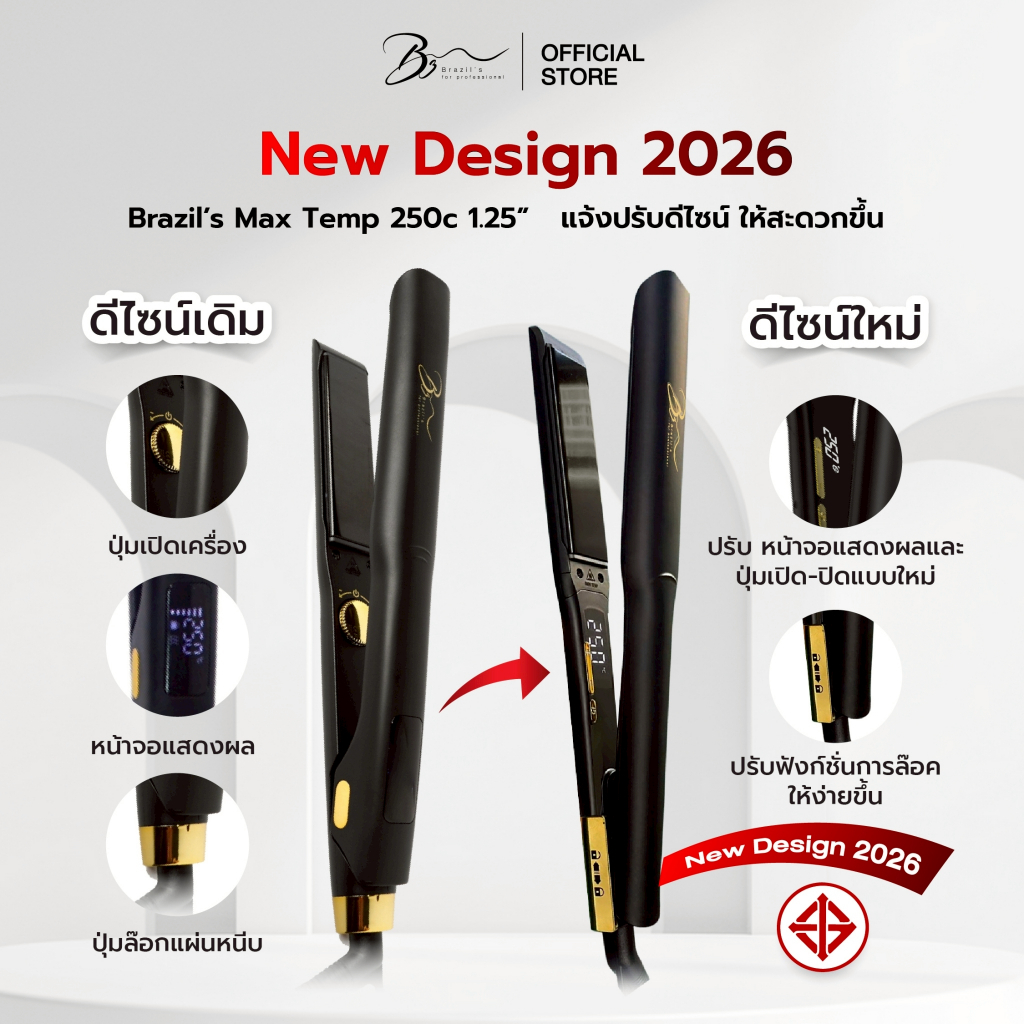 Brazil's Max Temp 250c ขนาด 1.25"เครื่องหนีบผมแผ่นไททาเนียมสำหรับร้านทำผมหนีบลื่นตรงนาน ผมสั้น ผมยาว